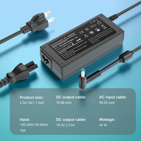 Imagem de Carregador de laptop com adaptador AC 45 W 19,5 V 2,31 A para HP Pavilion