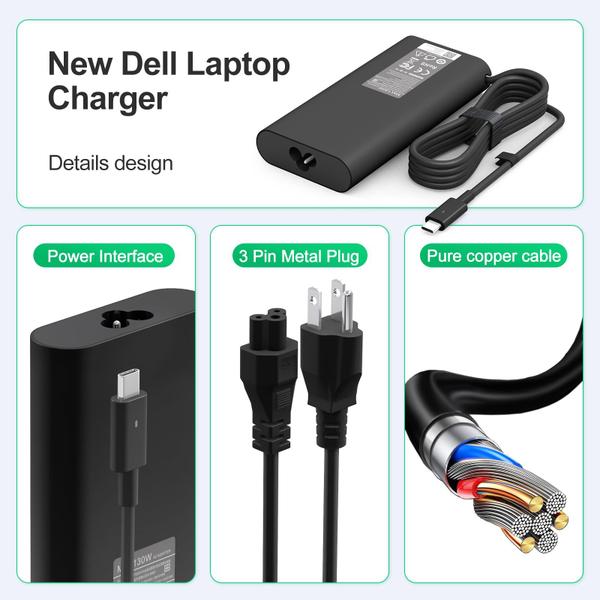 Imagem de Carregador de laptop de reposição YURCIPWE 130W USB C tipo C Dell