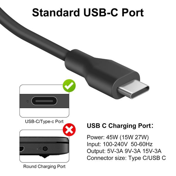 Imagem de Carregador de laptop USB C QUINTE 45W para HP Dell Lenovo Asus Acer