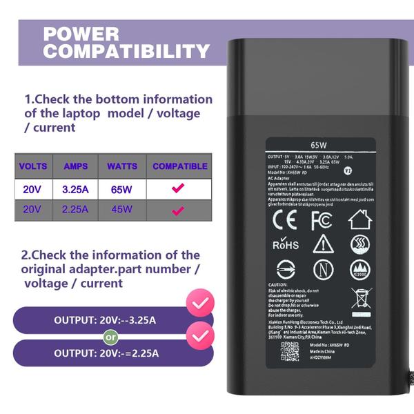 Imagem de Carregador de laptop VVOX347 65W USB C tipo C para HP/Dell/Lenovo