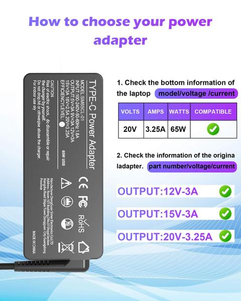 Imagem de Carregador de laptop YLLKJJT 65W USB C para Lenovo ThinkPad X1 Carbon T14 T16 P14s T480 T490 L14 Yoga 7i