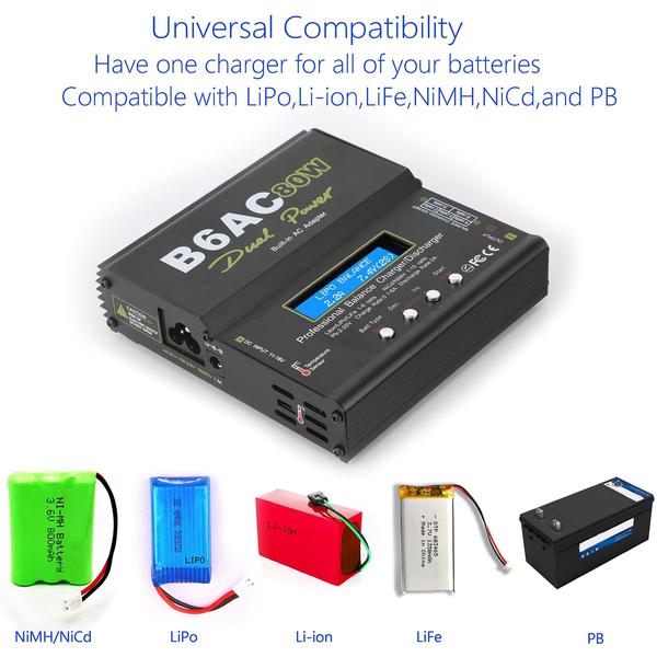 Imagem de Carregador de lipo, carregador de bateria descarregador de equilíbrio carregador com fonte de alimentação para LiPo/Li-ion/Life Battery (1-6S), NiMH/NiCd (1-15S), PB (2-24V), bateria inteligente (carregador de bateria Lipo)