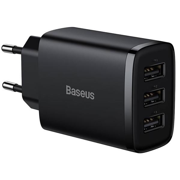 Imagem de Carregador de Parede Baseus Compact 17 W 3 X USB-A - Preto (CCXJ020101)