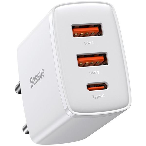 Imagem de Carregador de Parede Baseus Compact 30 W 2 X USB-A + USB-C - Branco (CCXJ-E02)