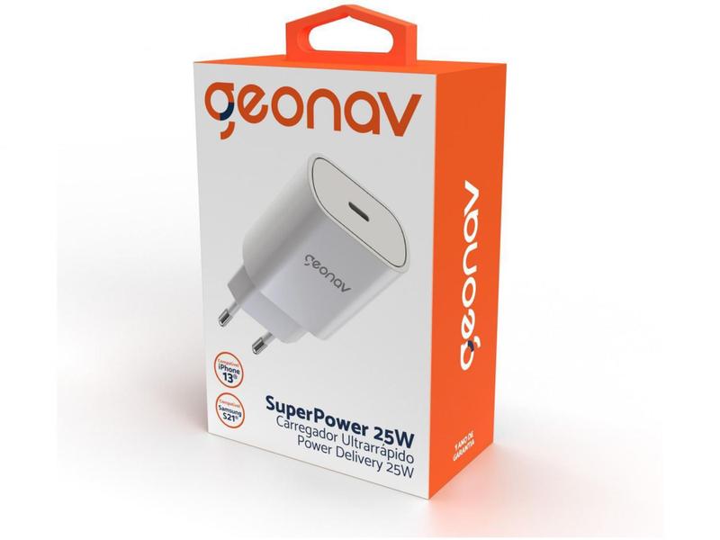 Imagem de Carregador de Parede Carga Rápida Universal  - Entrada USB-C Geonav SuperPower 25W