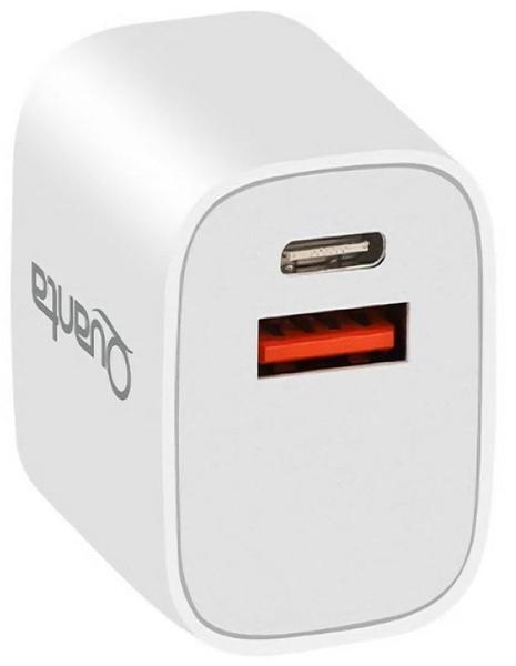 Imagem de Carregador de Parede Quanta CTCACR2 com USB-A QC3,0 USB-C de 20W - Branco