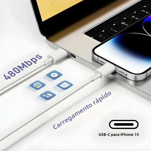 Imagem de Carregador de Parede USB-C PD 35W Rápido para iPhone 15 Pro Max - Cabo de 2m