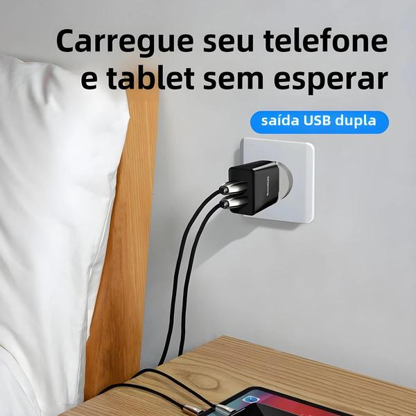 Imagem de Carregador de Parede USB Duplo 2.1A Baseus Mini - Adaptador de Viagem com Plugue UE para iPhone