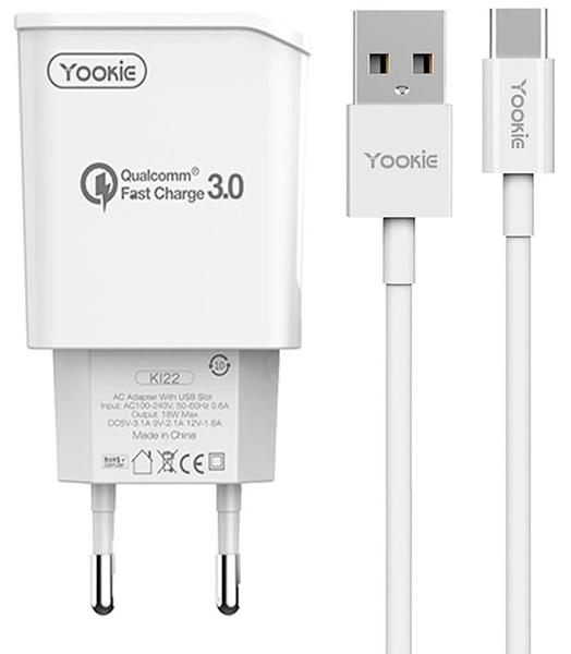 Imagem de Carregador de Parede Yookie KI22 18W USB-C Bivolt 50-60HZ - Branco