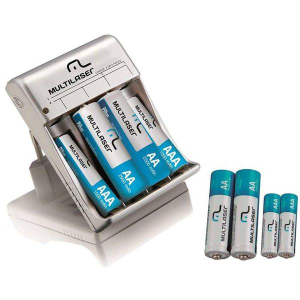 Carregador De Pilha 4 x Aa + 4 x Aaa Multilaser Cb093 Imagem de Carregador De Pilha 4 x Aa + 4 x Aaa Multilaser Cb093
