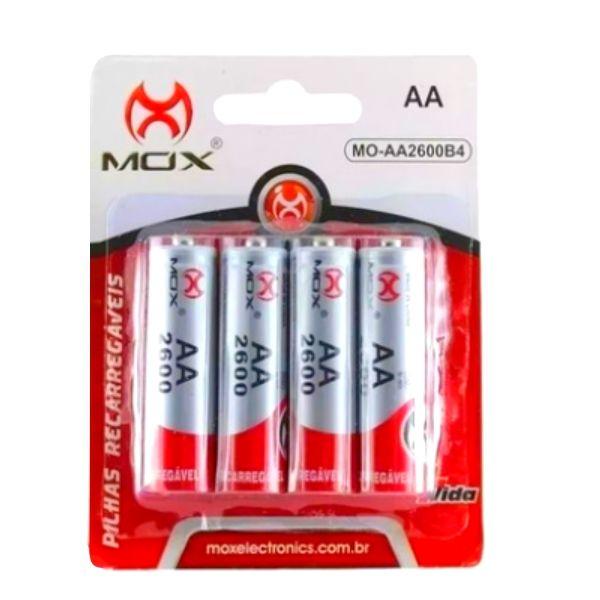 Imagem de Carregador de Pilha + 8 Pilhas AA Tamanho Tradicional 2600mAh Mox Premium