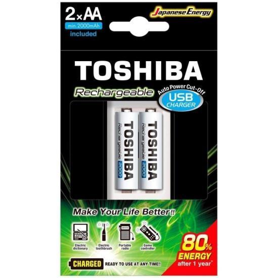 Imagem de Carregador de Pilha USB TNHC-6GME2 CB (C/2 Pilhas AA 2000 MAh) Toshiba