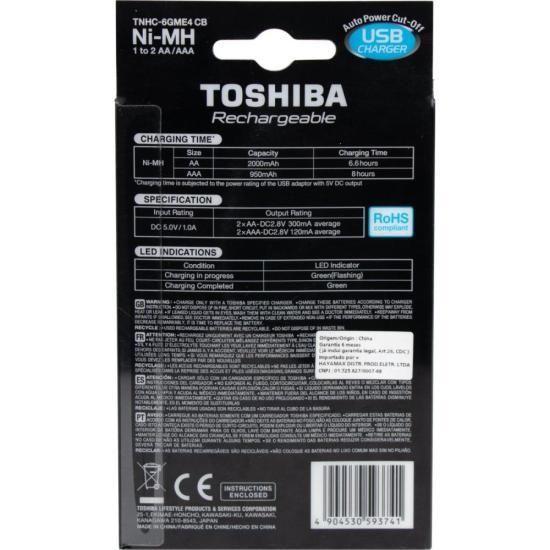 Imagem de Carregador de Pilha USB TNHC-6GME4 CB (C/4 Pilhas AA 2000 MAh) Toshiba F002