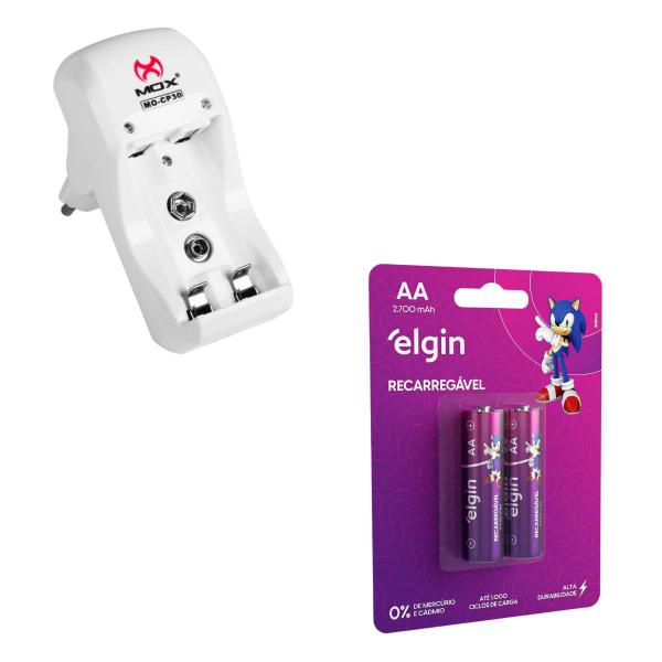 Imagem de Carregador De Pilhas + 2 Pilhas Aa Recarreg 2700 Mah Elgin