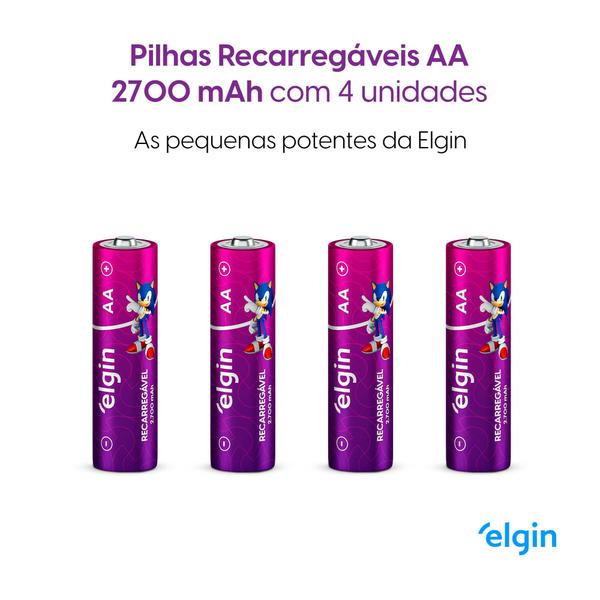 Imagem de Carregador De Pilhas + 4 Pilhas Aa Recarreg 2700 Mah Elgin