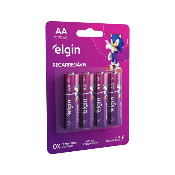 Imagem de Carregador De Pilhas + 4 Pilhas Aa Recarreg 2700 Mah Elgin