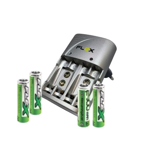 Imagem de Carregador De Pilhas Aa/aaa/9v Auto Stop + 4 Pilhas Aa 2900 Mah Flex