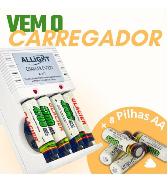 Imagem de Carregador De Pilhas AA, AAA, Bateria 9v Recarregável Bivolt + 8 Pilhas