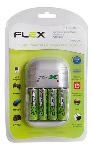 Imagem de Carregador De Pilhas Auto Stop + 4 Pilhas Aa 2900 Mah Flex