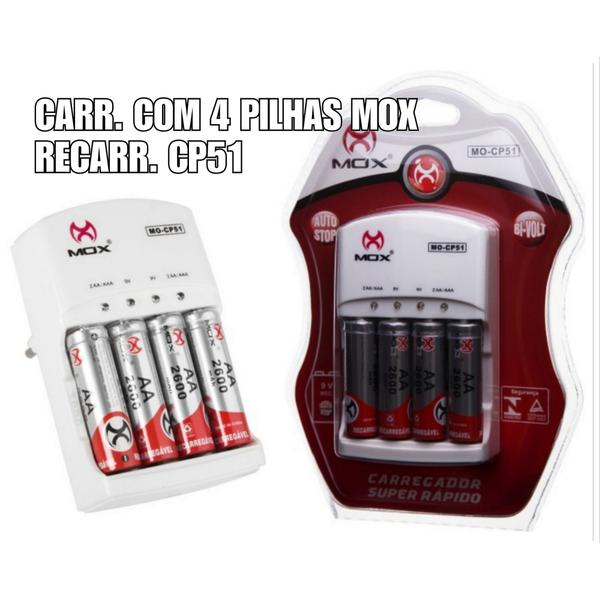 Imagem de Carregador de pilhas mox + 4 pilhas aa 2600mah - mo-cp51