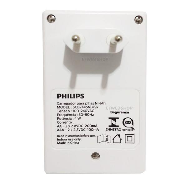 Imagem de Carregador de Pilhas Philips com 4 Pilhas Aaa Palito 1000 mAh Recarregáveis RTU Bivolt Inmetro