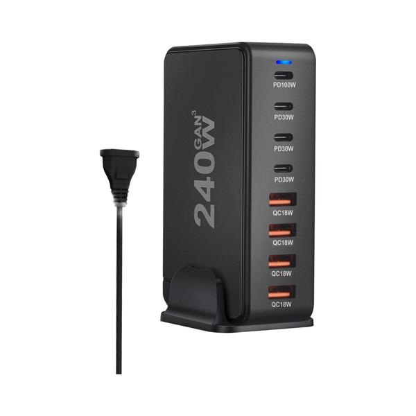 Imagem de Carregador Desktop GaN USB-C PD 240W - 8 Portas com Carregamento Rápido e USB 3.0