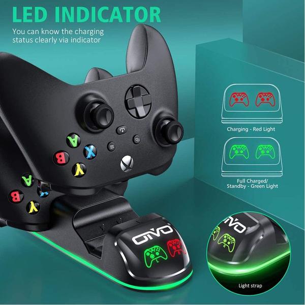 Imagem de Carregador Duplo com Led + 2 Baterias Recarregáveis Compatível com Controle Xbox Series X/S Xbox One Elite