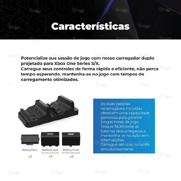 Imagem de Carregador Duplo Compatível com Controle Manete Console Xbox One Series S/X + 2 Baterias Recarregáveis 