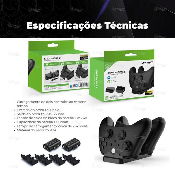 Imagem de Carregador Duplo Compatível com Controle Manete Console Xbox One Series S/X + 2 Baterias Recarregáveis 