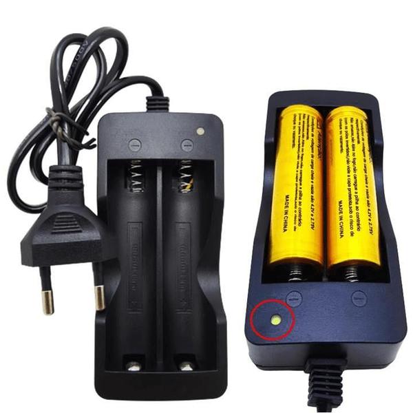 Imagem de Carregador Duplo De Pilha E Bateria 4.2v Li-Ion 18650 Bivolt Lanternas Com Led Indicador CARREGAF