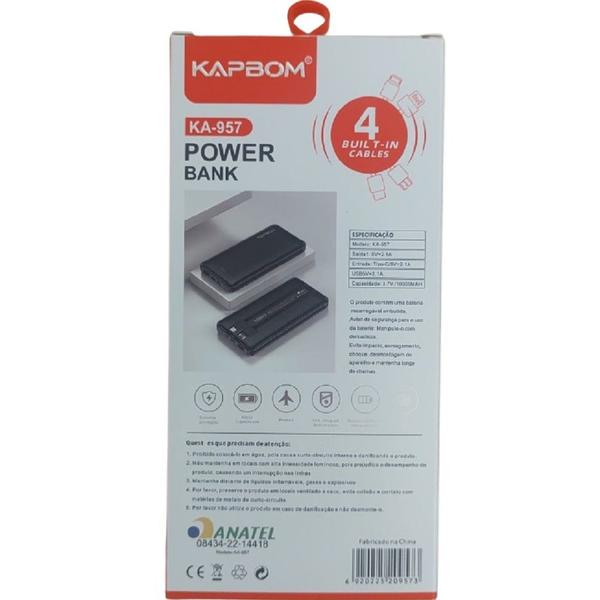 Imagem de Carregador Externo Portátil PowerBank 10.000aMh Preto Kapbom