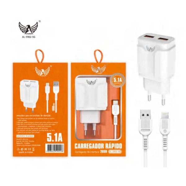 Imagem de Carregador Fonte + Cabo Carregamento 5.1 Rápido USB Lightning Compatível com iPhone SE X XR 7/8 7/8 Plus 11 12 13 14 Pro Max