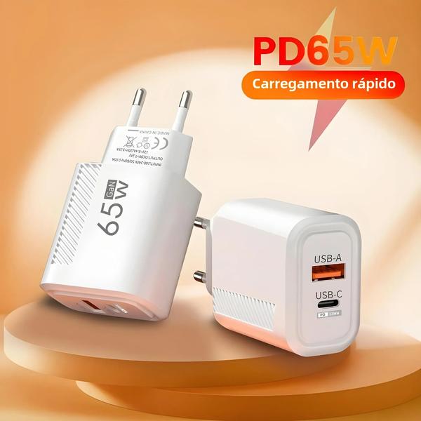 Imagem de Carregador GaN 65W USB-C - Carregamento Rápido para iPhone 15, Samsung e Xiaomi