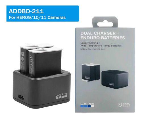 Carregador gopro duplo com 2 baterias enduro hero9/10/11/12 addbd-211 Imagem de Carregador gopro duplo com 2 baterias enduro hero9/10/11/12 addbd-211