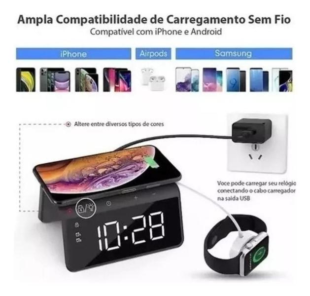 Imagem de Carregador Indução com Relógio Despertador (CHUMBO)