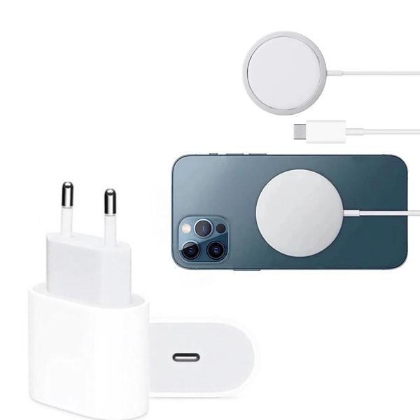 Imagem de Carregador Indução Magnético Magsafe Fonte 20w Usb-C Kit Completo Compatível com Iphones 11 12 13 14 15 Pro Max