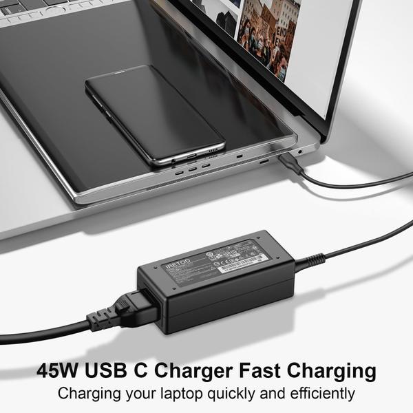 Imagem de Carregador Iretod 45W USB C para Chromebook Lenovo com fonte de alimentação