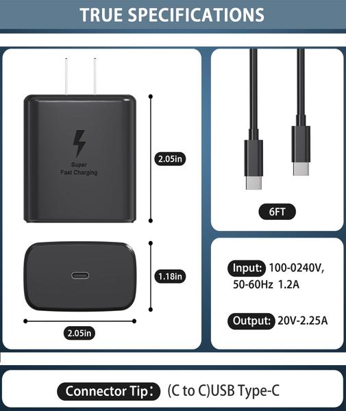 Imagem de Carregador JPEOAYBI 45W USB-C PD3.0 Super Rápido para Samsung pacote com 2