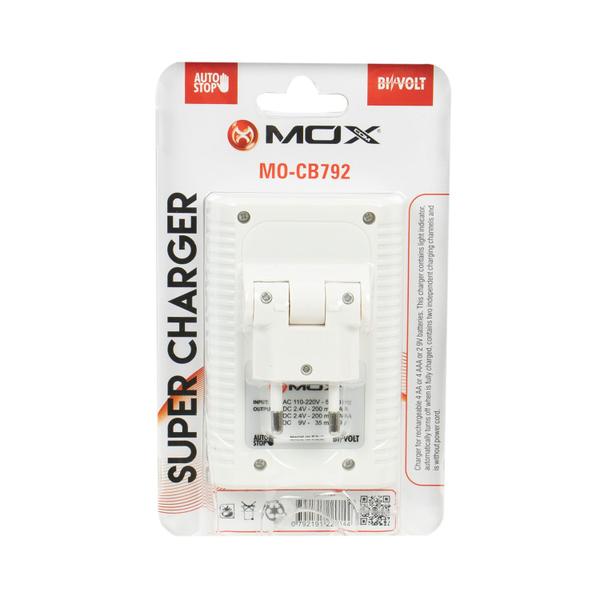 Carregador Mox MO-CB792 - AAA/AA/9V - Bivolt - Branco Imagem de Carregador Mox MO-CB792 - AAA/AA/9V - Bivolt - Branco