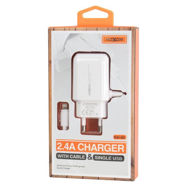 Imagem de Carregador Moxom KH-66 - USB - com Cabo Lightning - Branco