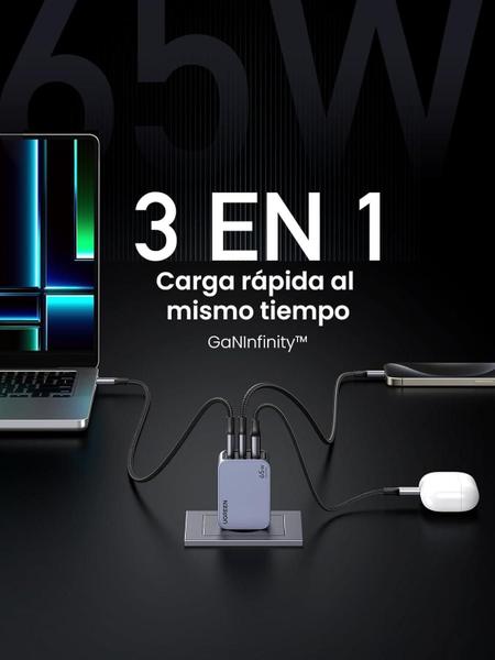 Imagem de Carregador Nexode Pro 65W Gan 3 Em 1 Inteligente Cinza