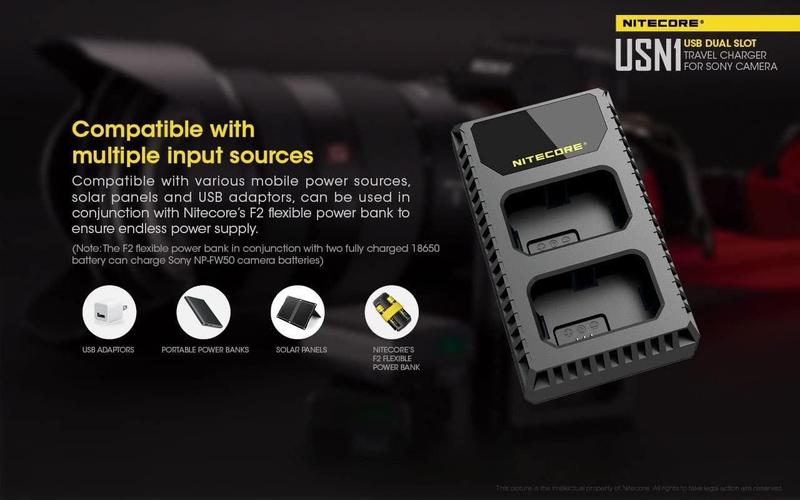 Imagem de Carregador Nitecore USN1 p/ Baterias Sony NP-FW50 - USB, LCD