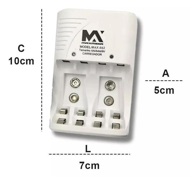 Imagem de Carregador Para 4 Pilhas Aa/Aaa/9V C/Inmetro Max882 Maxmidia