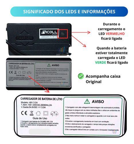 Imagem de Carregador Para Bateria de Lítio Bicicleta Elétrica 48v Bivolt 100-240V Original Conector Tripolar