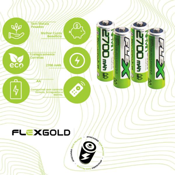 Imagem de Carregador Pilha Aa/aaa Type-c + 4 Pilhas Aa 2900 Mah Flex