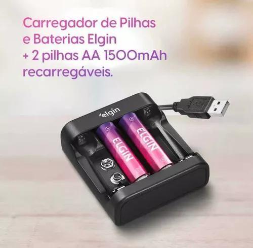 Imagem de Carregador Pilha E Bateria Usb AA AAA 9v Elgin Com 2 Pilhas