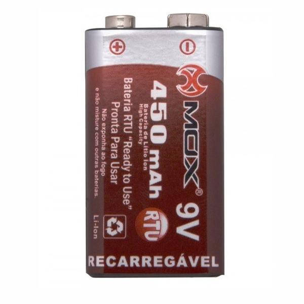 Imagem de Carregador Pilha Flex Com 4 Baterias de Lítio Recarregável Mox 450 mAh 9v Potente Microfone Violão MO-9V450