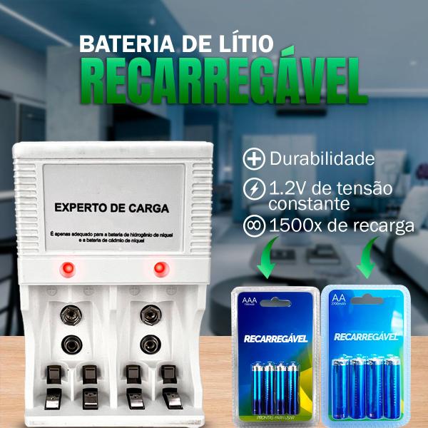 Imagem de Carregador Pilha Recarregavel Kit Com 8 Pilhas Aa/aaa