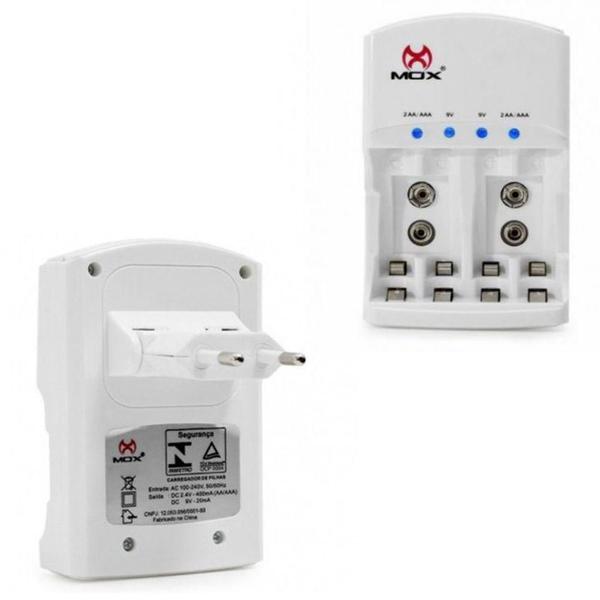 Carregador Pilhas Mox Aa Aaa 9v Com 4 Pilhas Aaa MO-CP52 Imagem de Carregador Pilhas Mox Aa Aaa 9v Com 4 Pilhas Aaa MO-CP52