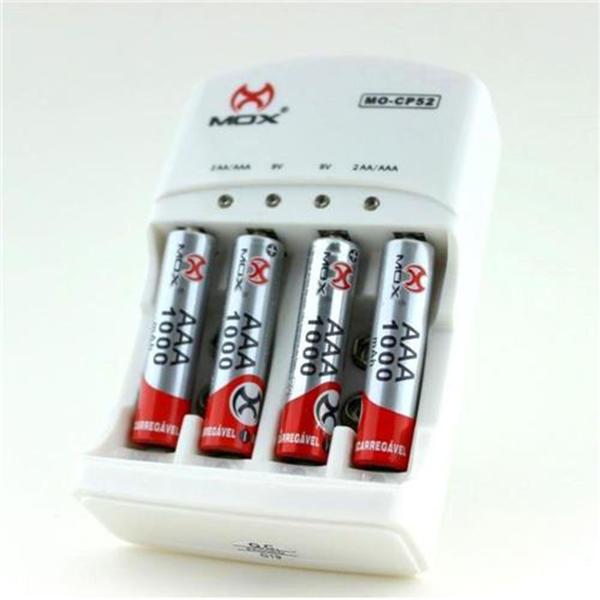 Carregador Pilhas Mox Aa Aaa 9v Com 4 Pilhas Aaa MO-CP52 Imagem de Carregador Pilhas Mox Aa Aaa 9v Com 4 Pilhas Aaa MO-CP52